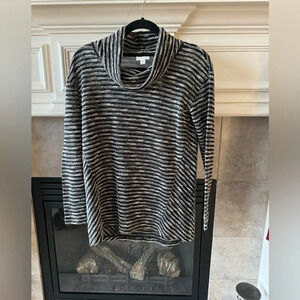 J Jill Black White Textured Knit Cowl Neck Striped Tunic sweater- Size SP